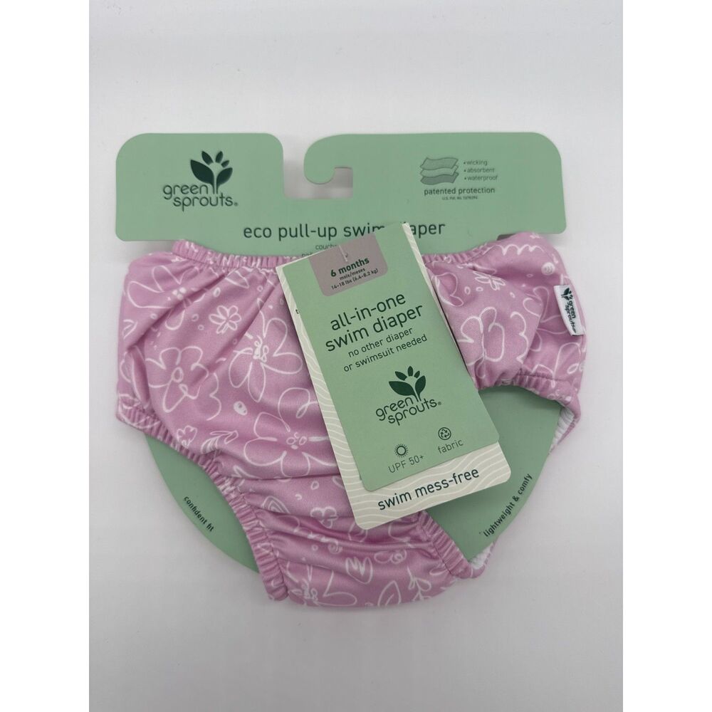 Green Sprouts All-In-One Pull Up Swim Diaper 6 Months Lavender Sketched Floral
